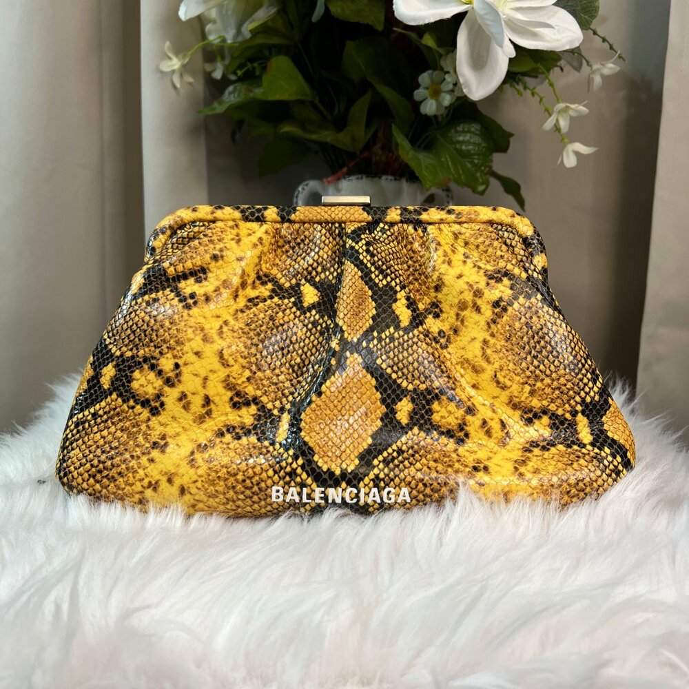 Balenciaga Python Effect Cloud Clutch With Extend… - image 2
